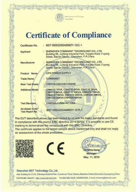 중국 Shenzhen Consnant Technology Co., Ltd. 인증